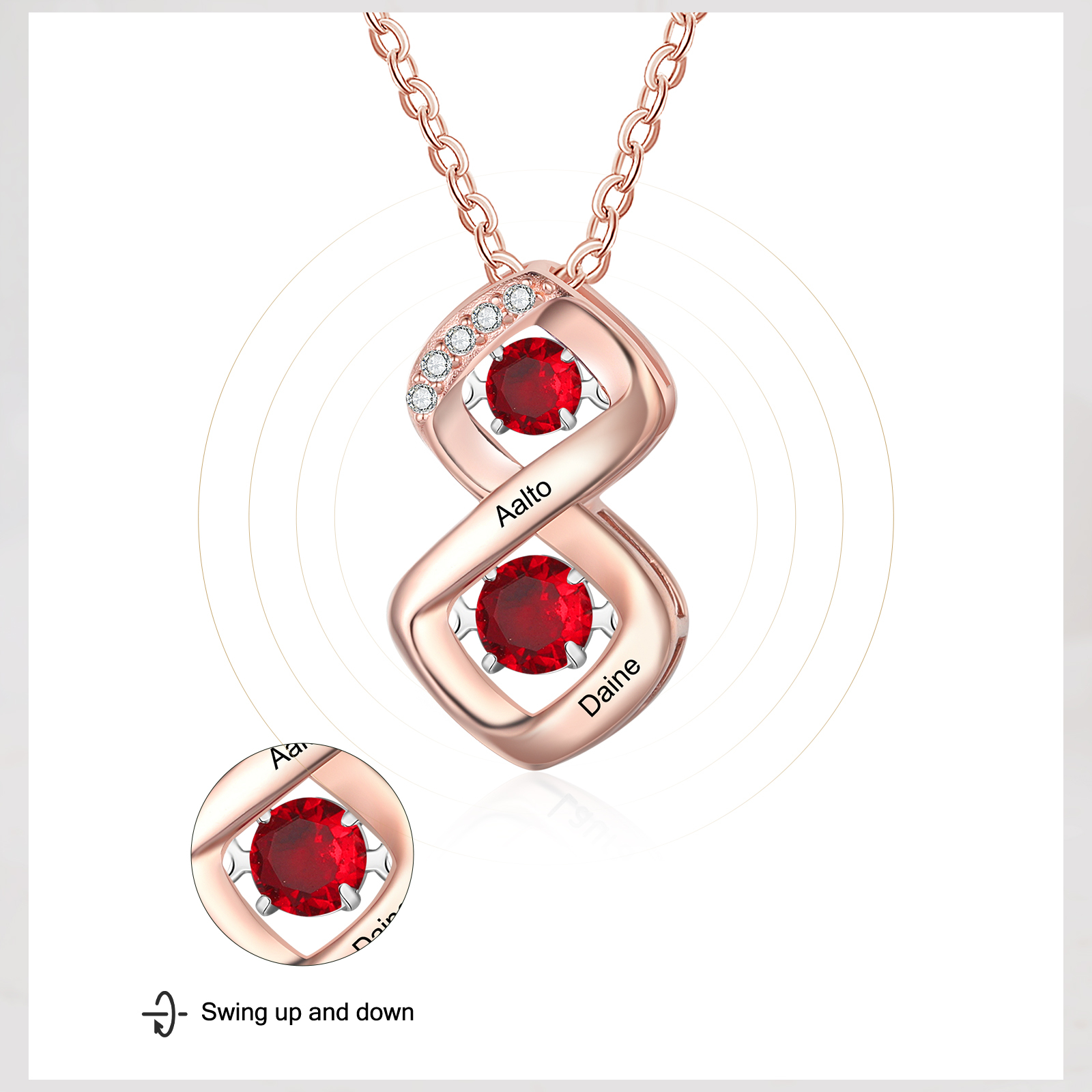 Custom Family Necklace with 2 Birthstones Engraving Names Dancing Stone Necklace-Jessemade AU