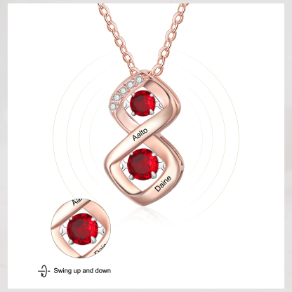 Custom Family Necklace with 2 Birthstones Engraving Names Dancing Stone Necklace-Jessemade AU