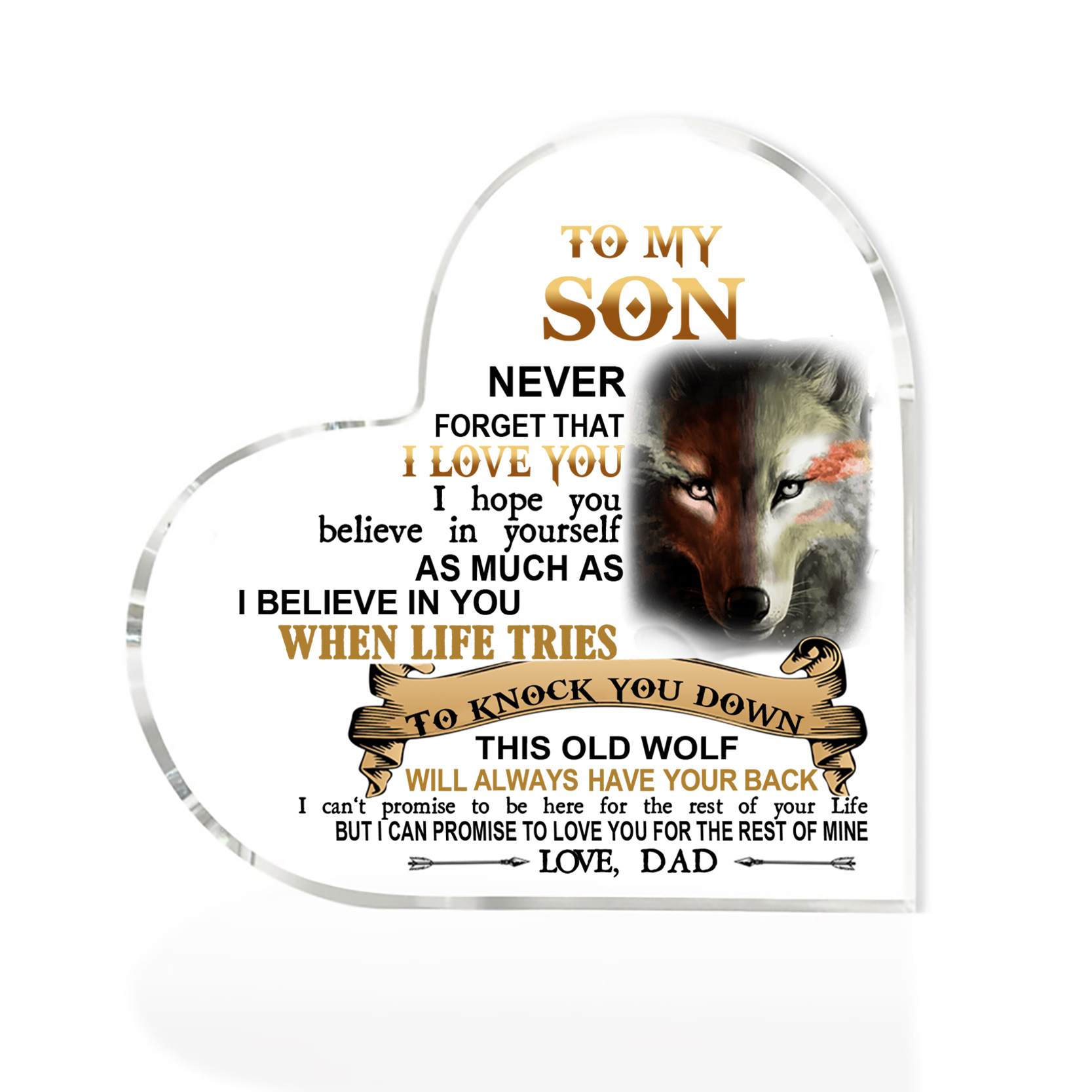 To My Son Acrylic Heart Keepsake Dad to Son Heart Ornament - This Old Wolf Will Always Have Your Back-Jessemade AU