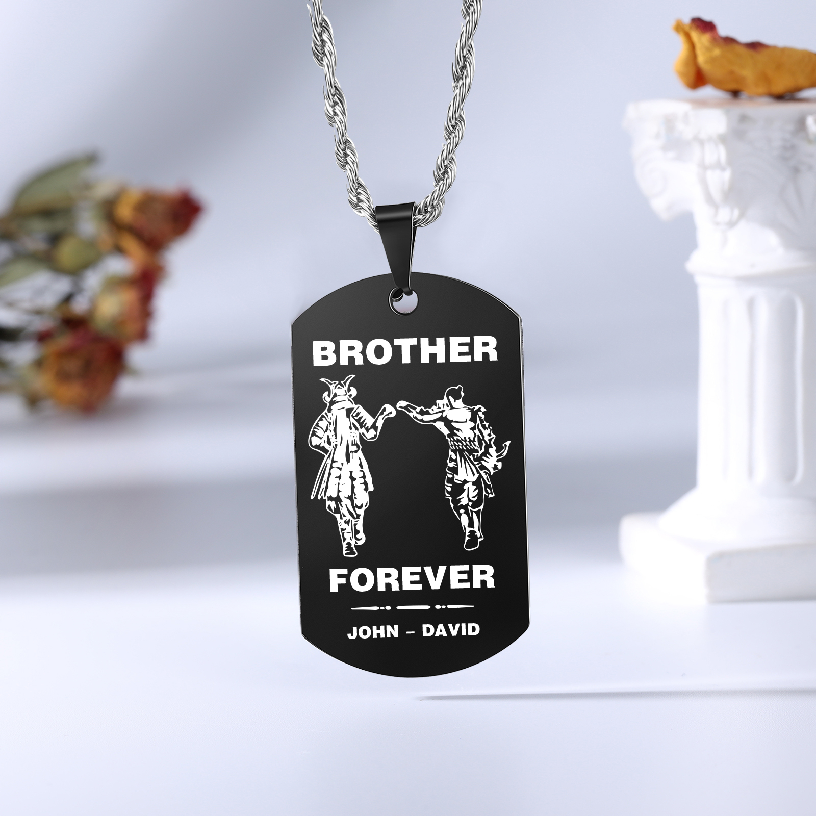 Brother Forever Dog Tag Necklace Personalised Black Double-sided Necklace Customised 2 Names Samurai Necklace Gift to Brother-Jessemade AU