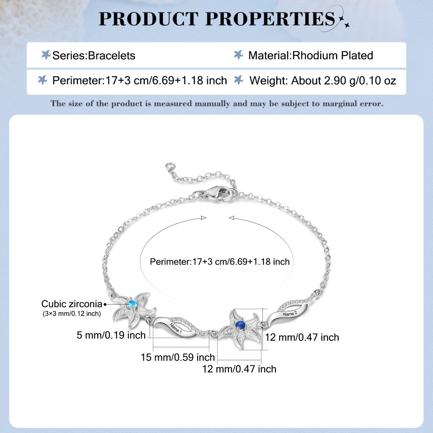 Personalised Women's Bracelet Custom 2 Birthstones Bracelet Starfish Adjustable Bracelet Mother's Day Gift for Her-Jessemade AU