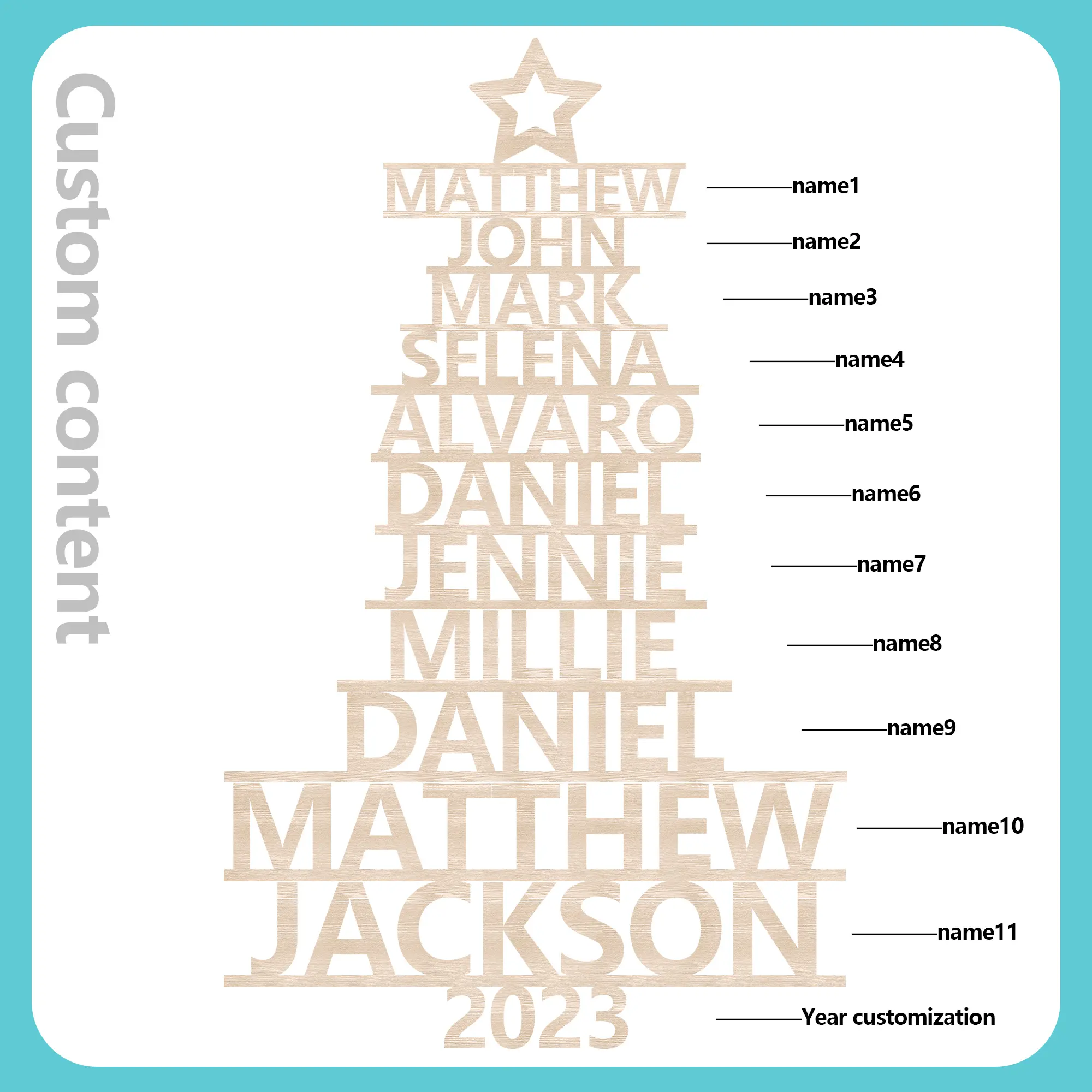 11 Names - Personalised Christmas Tree Ornaments Customised Name Xmas Wooden Decor Gifts for Family Friends-Jessemade AU