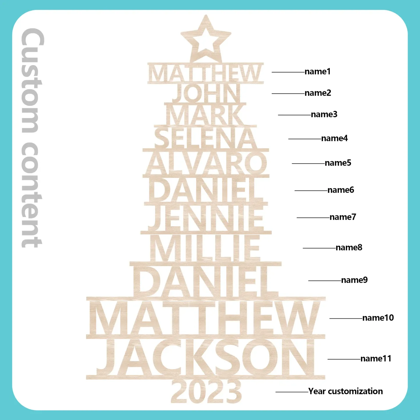 11 Names - Personalised Christmas Tree Ornaments Customised Name Xmas Wooden Decor Gifts for Family Friends-Jessemade AU