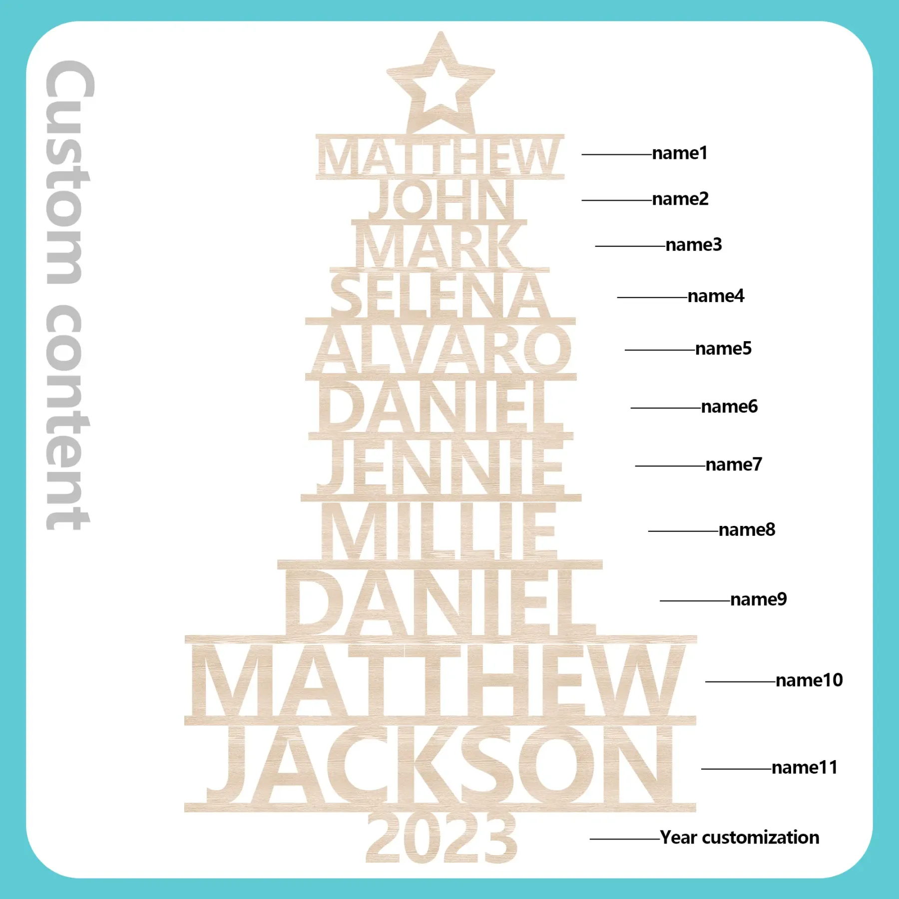 11 Names - Personalised Christmas Tree Ornaments Customised Name Xmas Wooden Decor Gifts for Family Friends-Jessemade AU