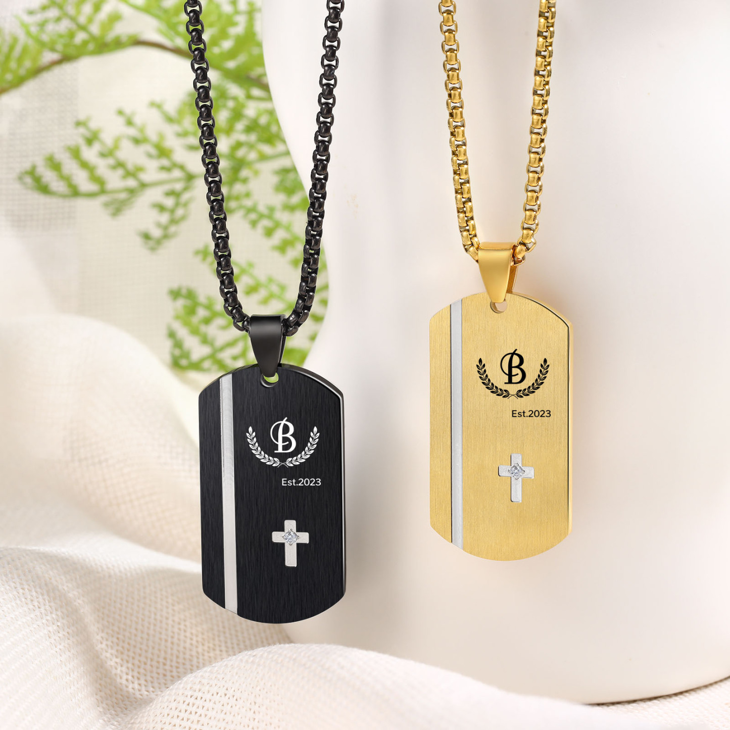 Personalised Men's Necklace Engraved Letter & Year & Text Dog Tag Necklace Stainless Steel Gift for Him-Jessemade AU