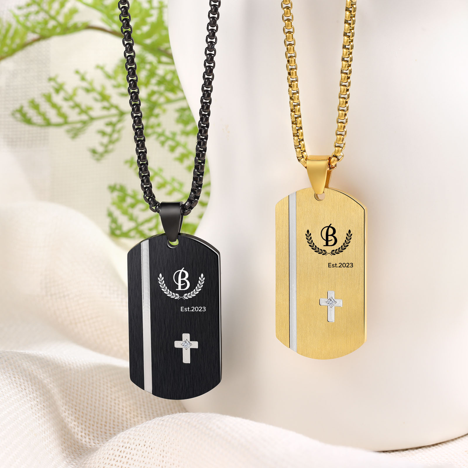 Personalised Men's Necklace Engraved Letter & Year & Text Dog Tag Necklace Stainless Steel Gift for Him-Jessemade AU