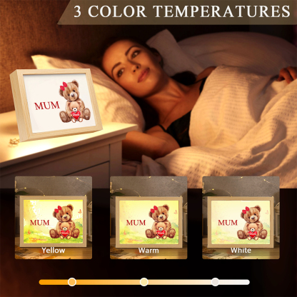 Personalised Frame Night Light Custom 1 Text  & 1 Name Teddy Bears Family Ornament Gifts for Mother/Grandma-Jessemade AU