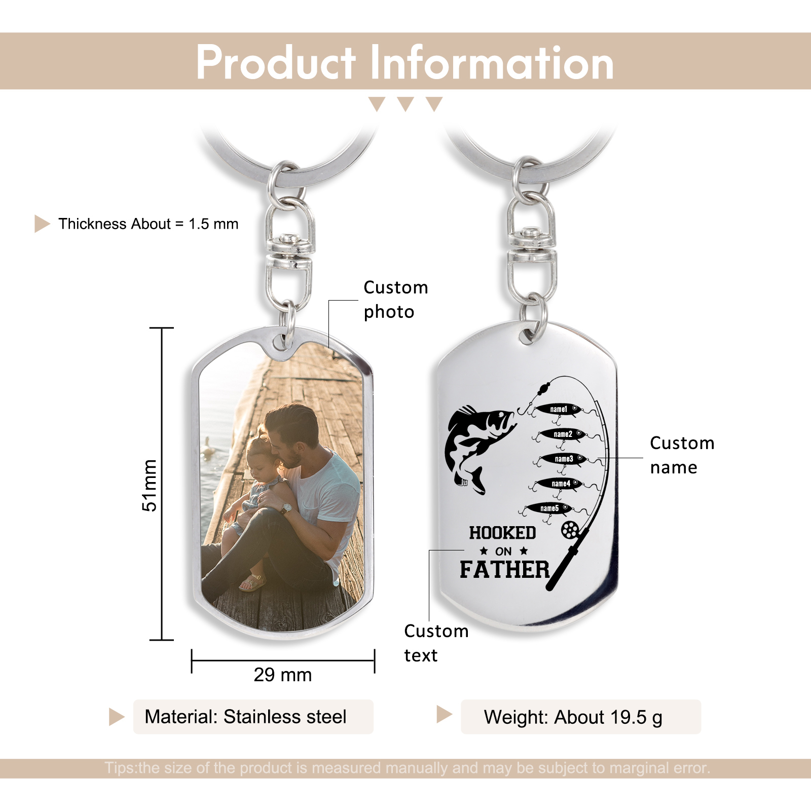 Fishing Keychain For Dad Custom Photo Keyring Engrave 5 Names Father's Day Gifts-Jessemade AU