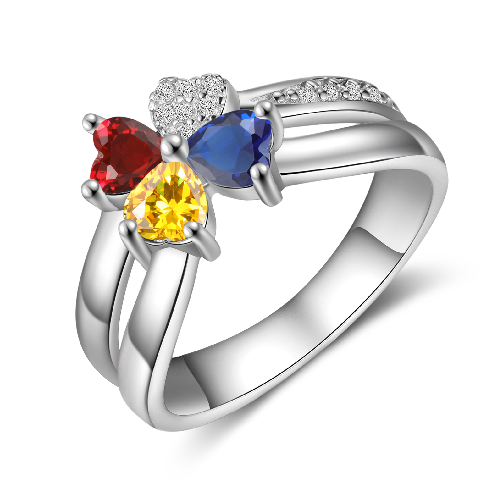 Personalised Ring With 3 Birthstones Engraved Names Ring Best Gift For Women-Jessemade AU