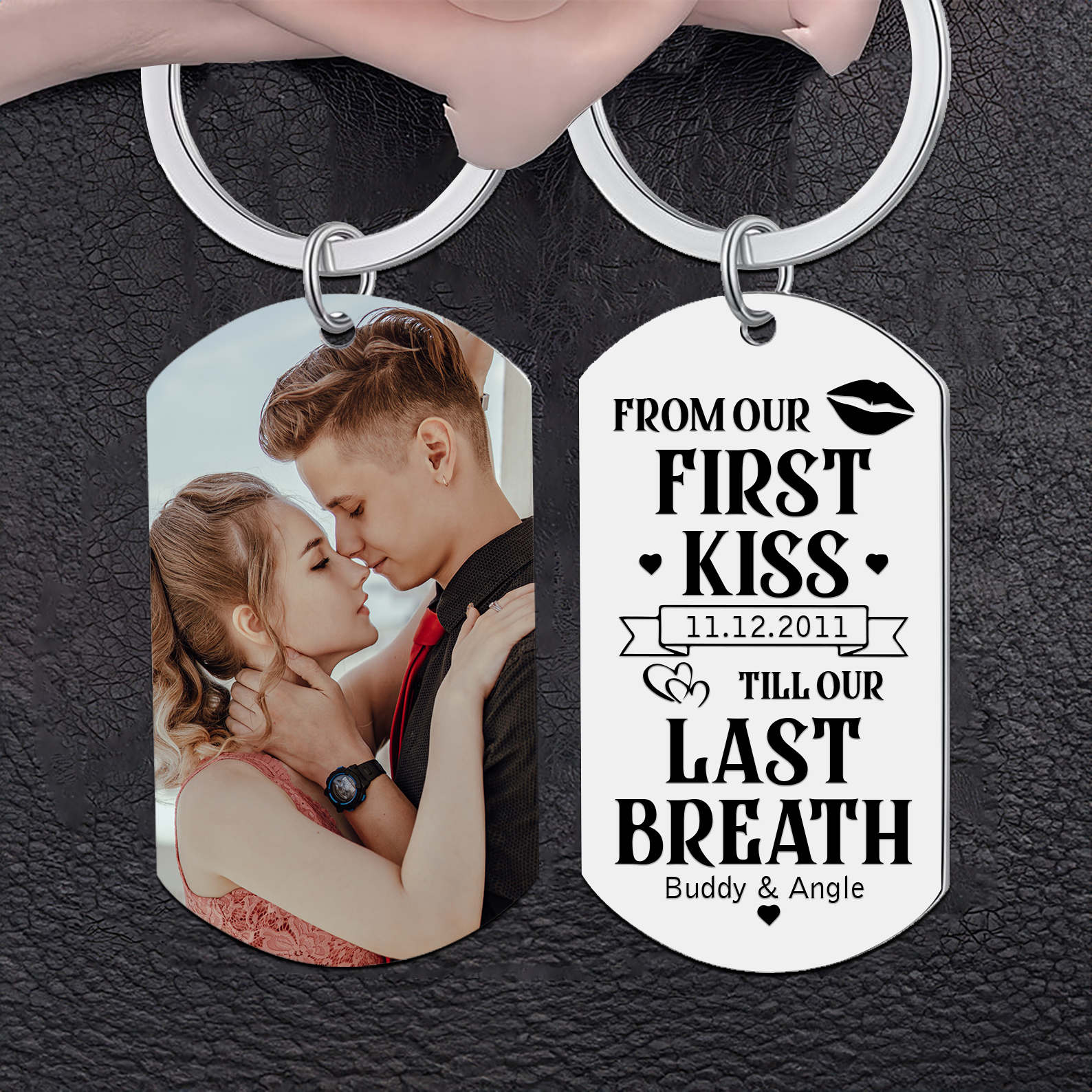 Personalised Couple Photo Keychain Customised 2 Names & Date Keyring Valentine's Day Gifts - From Our First Kiss Till Our Last Breath-Jessemade AU