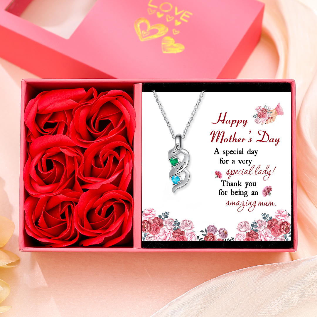 Personalised Necklace Cascading Pendant with 2 Birthstones Engraving 2 Names Gifts for Her-Jessemade AU