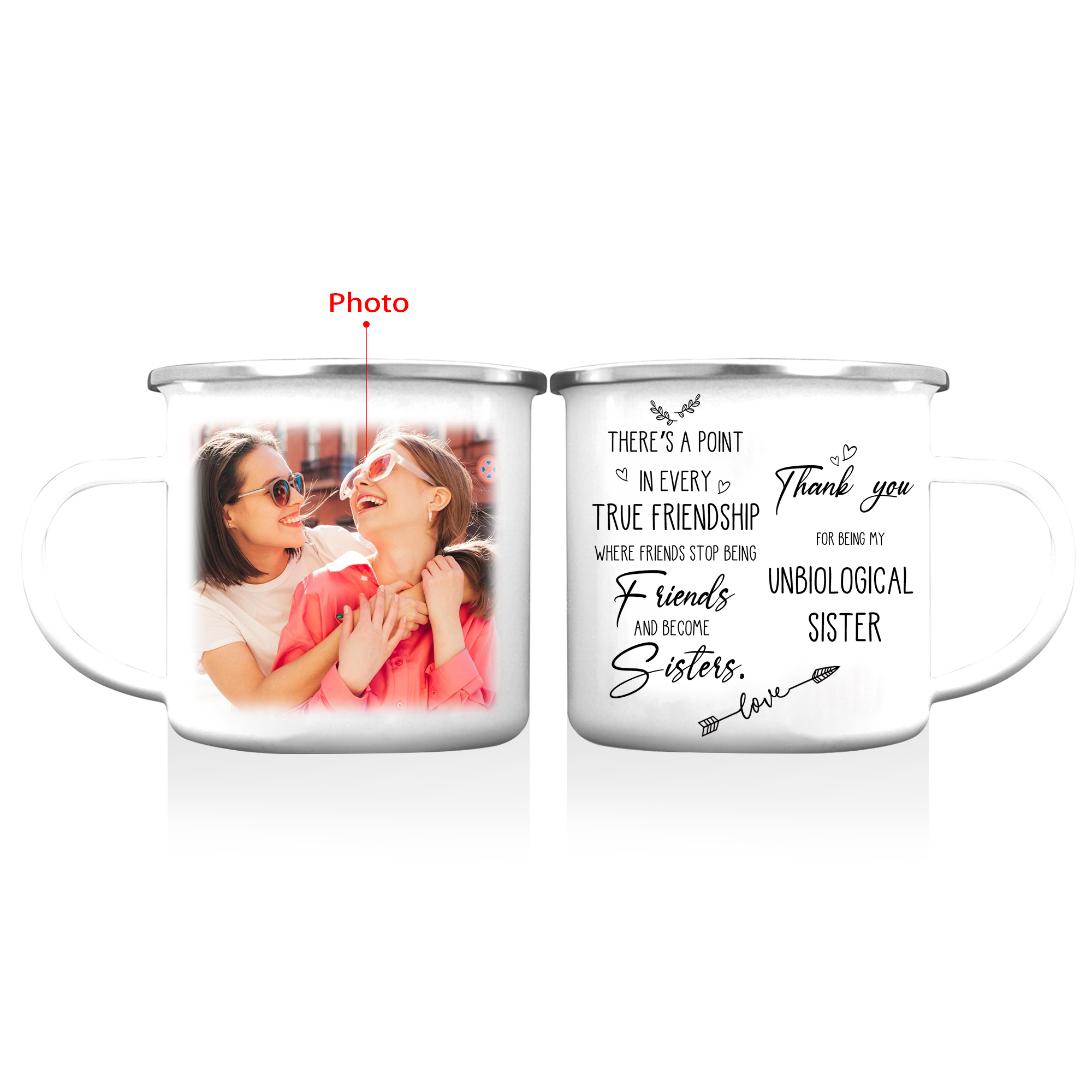 Customised Photo Mug Enamel Cup "Thank You For Being My Unbiological Sister" Personalised Gifts for Besties/Friends-Jessemade AU