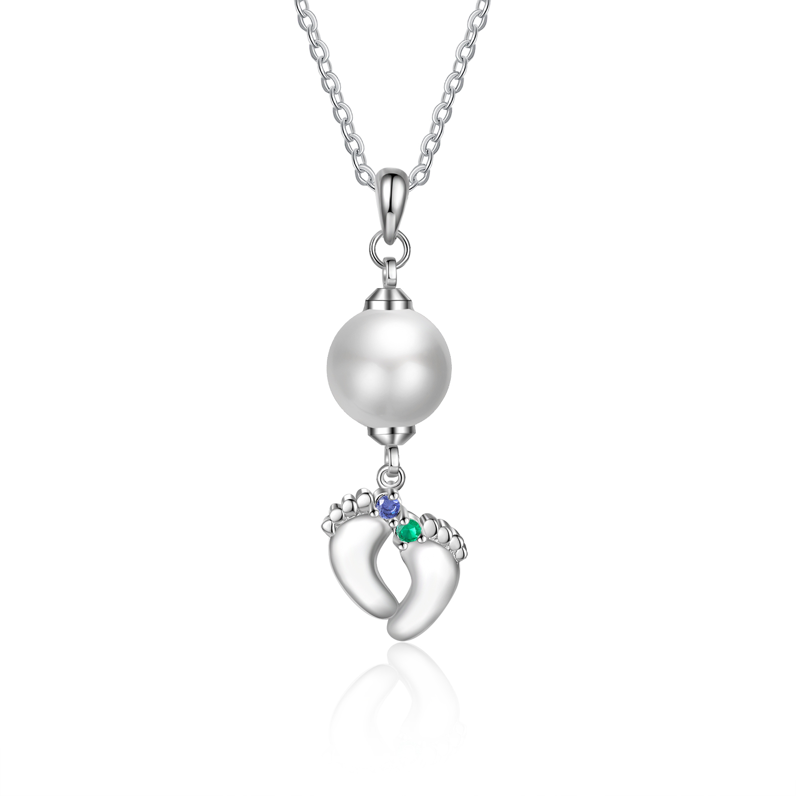 Personalised Baby Feet Pearl Necklace Custom 2 Names & Birthstones Mother Necklace-Jessemade AU