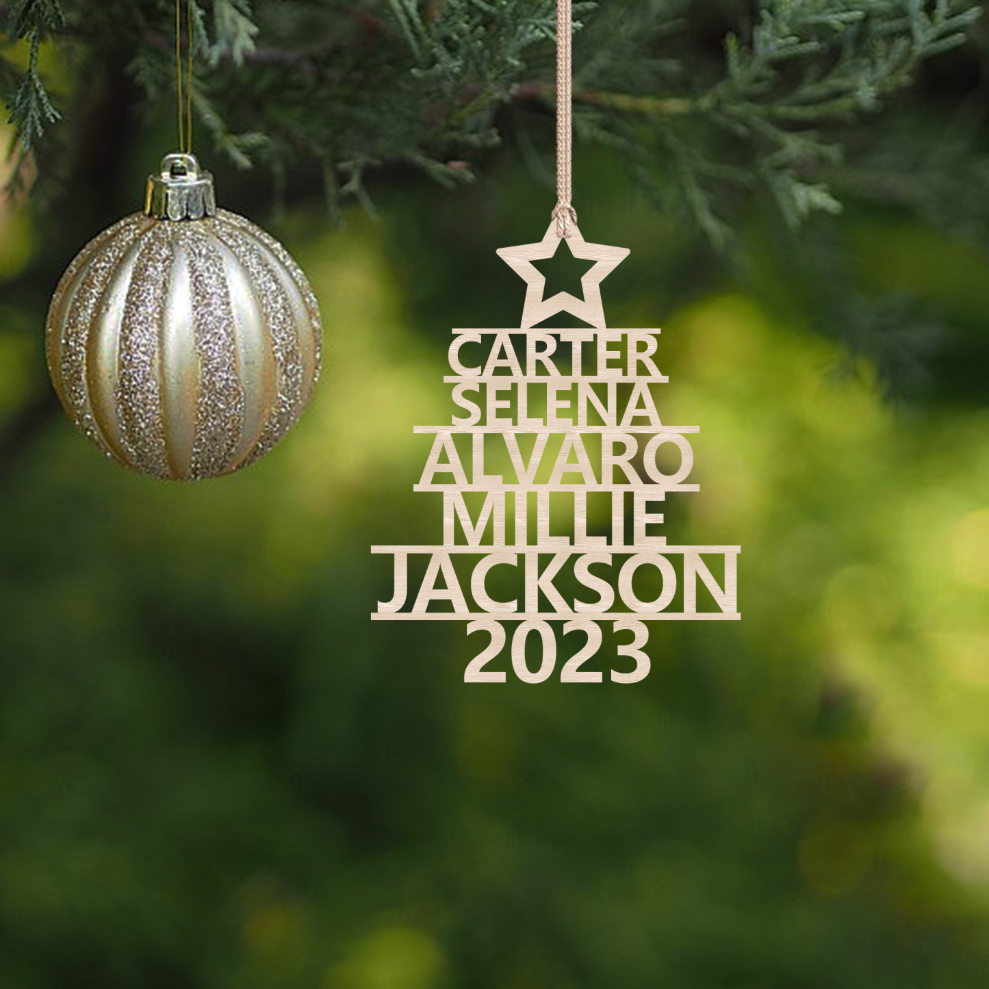 5 Names - Personalised Christmas Tree Ornaments Customised Name Xmas Wooden Decor Gifts for Family Friends-Jessemade AU