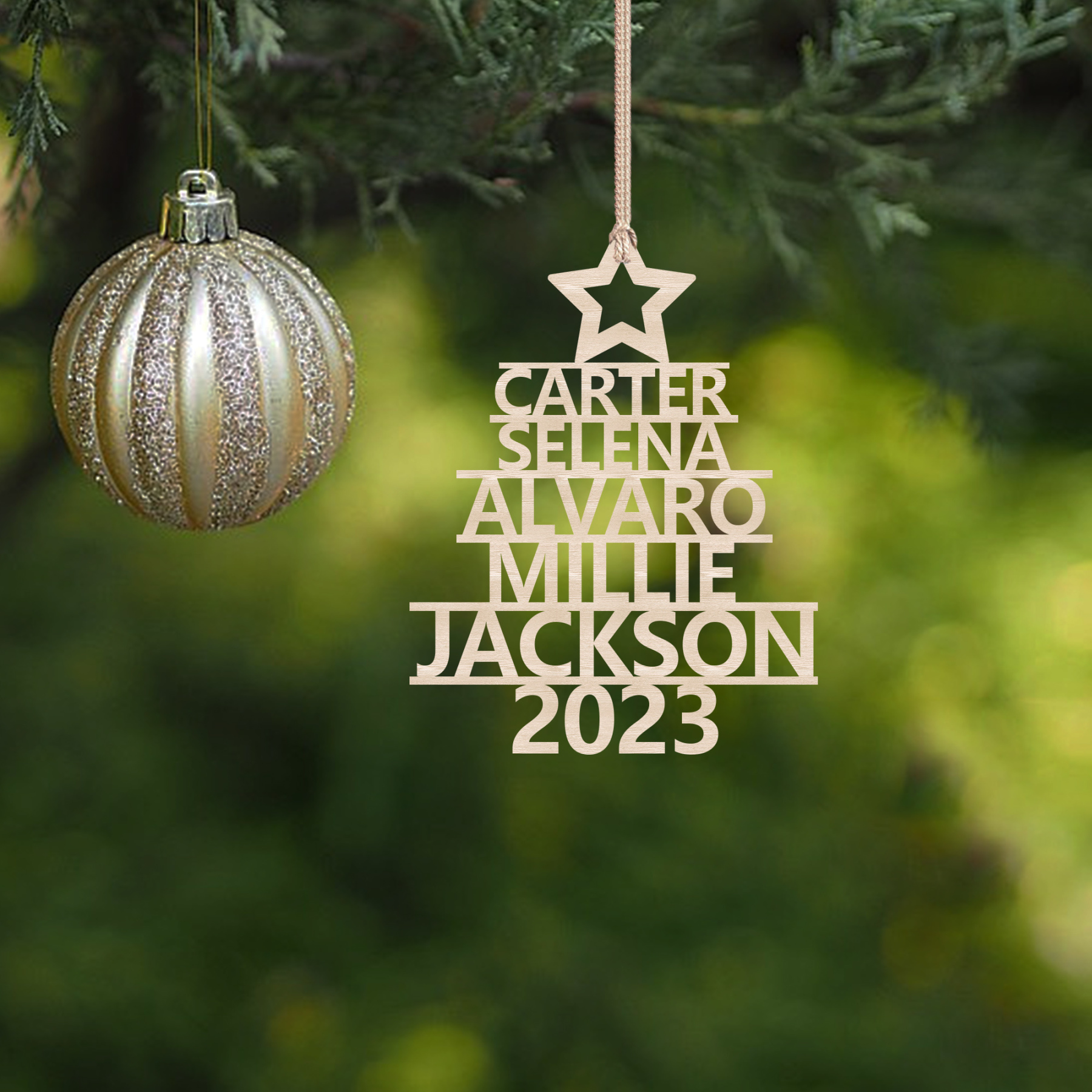 5 Names - Personalised Christmas Tree Ornaments Customised Name Xmas Wooden Decor Gifts for Family Friends-Jessemade AU