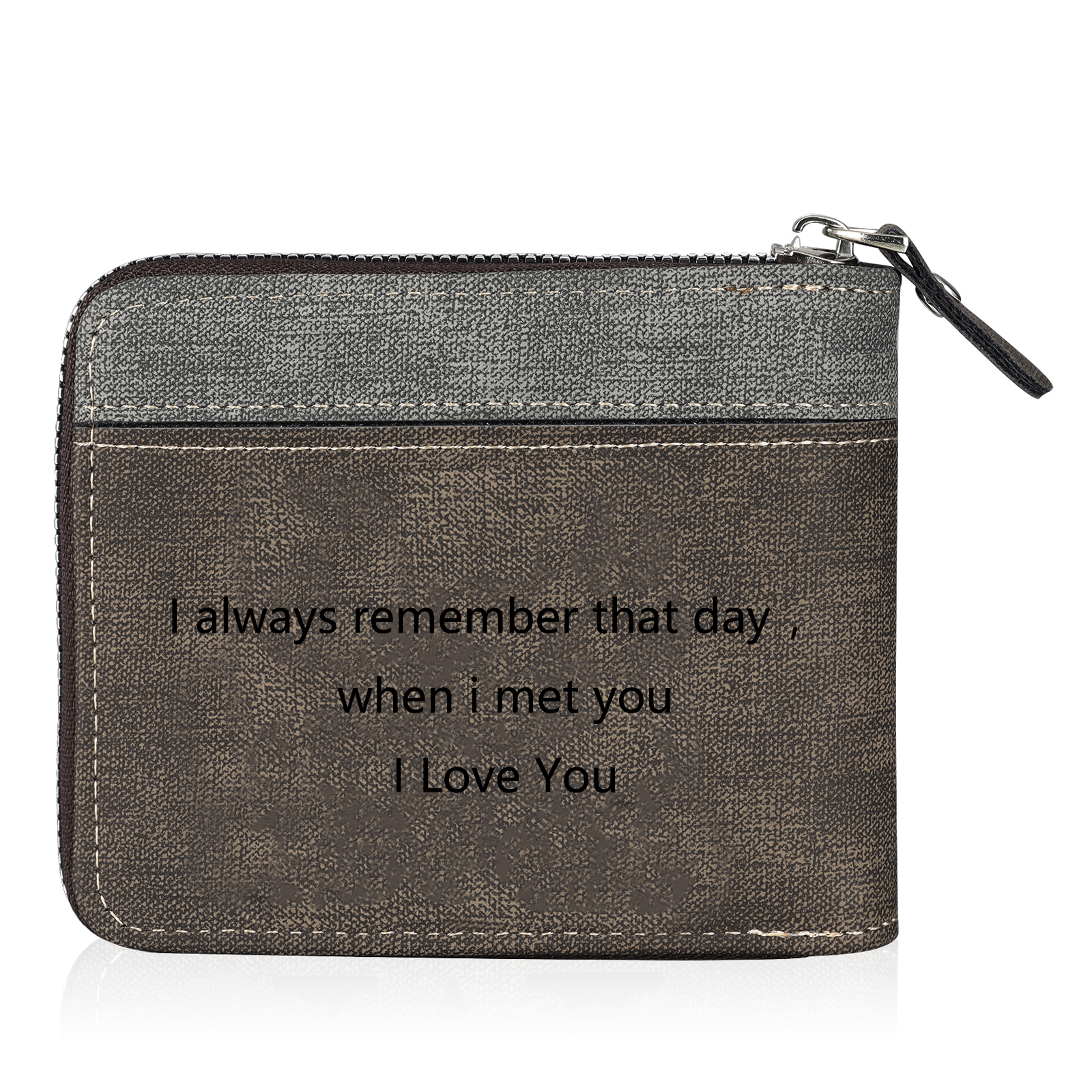 Personalised Photo & Text Billfold Wallet Custom Men's Leather Wallet Zipper Gift for Him-Jessemade AU