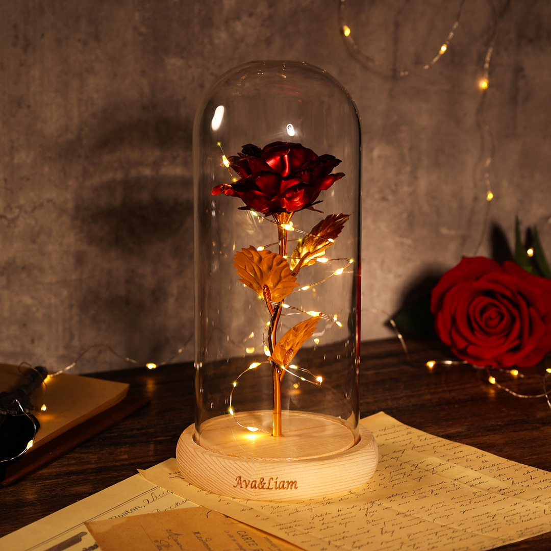 Personalised Eternal Glass Dome Rose Night Light Valentine's Day Gifts For Her-Jessemade AU