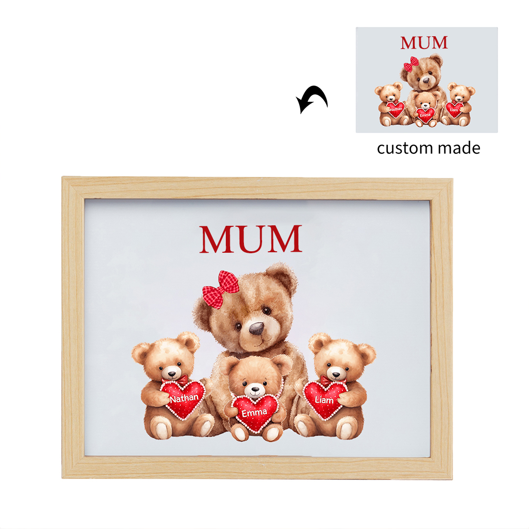 Personalised Frame Night Light Custom 1 Text  & 3 Names Teddy Bears Family Ornament Gifts for Mother/Grandma-Jessemade AU