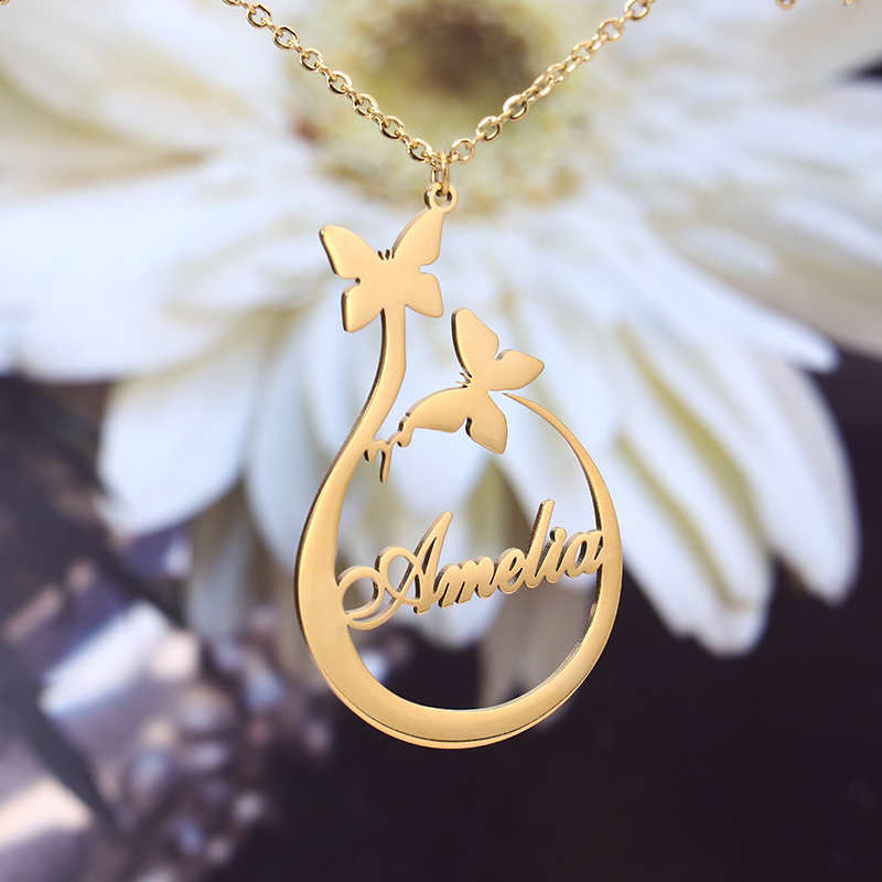Personalised Butterfly Necklace Custom 1 Name Necklace Gift For Women-Jessemade AU