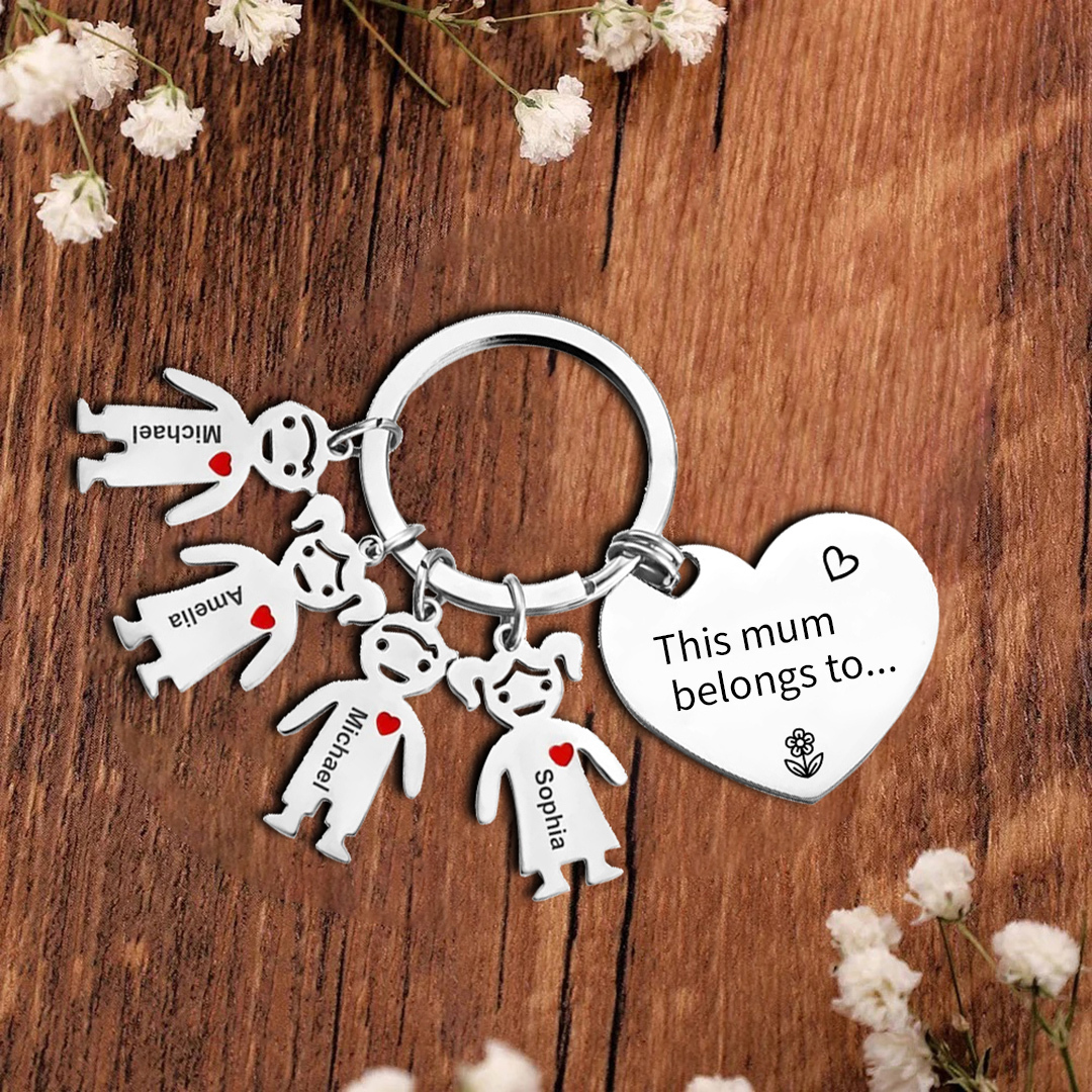 4 Names - Personalised Keychain with Kid Charm Engraved Names Keychain Heart Gift for Nan/Mum-Jessemade AU