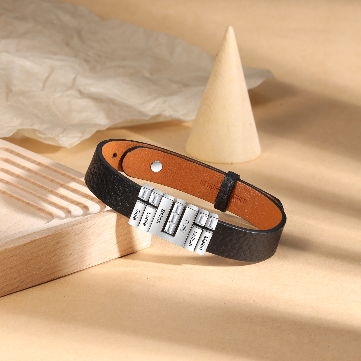 Mother's Day Gifts Personalised Leather Bracelet With 6 Names Gifts For Women-Jessemade AU