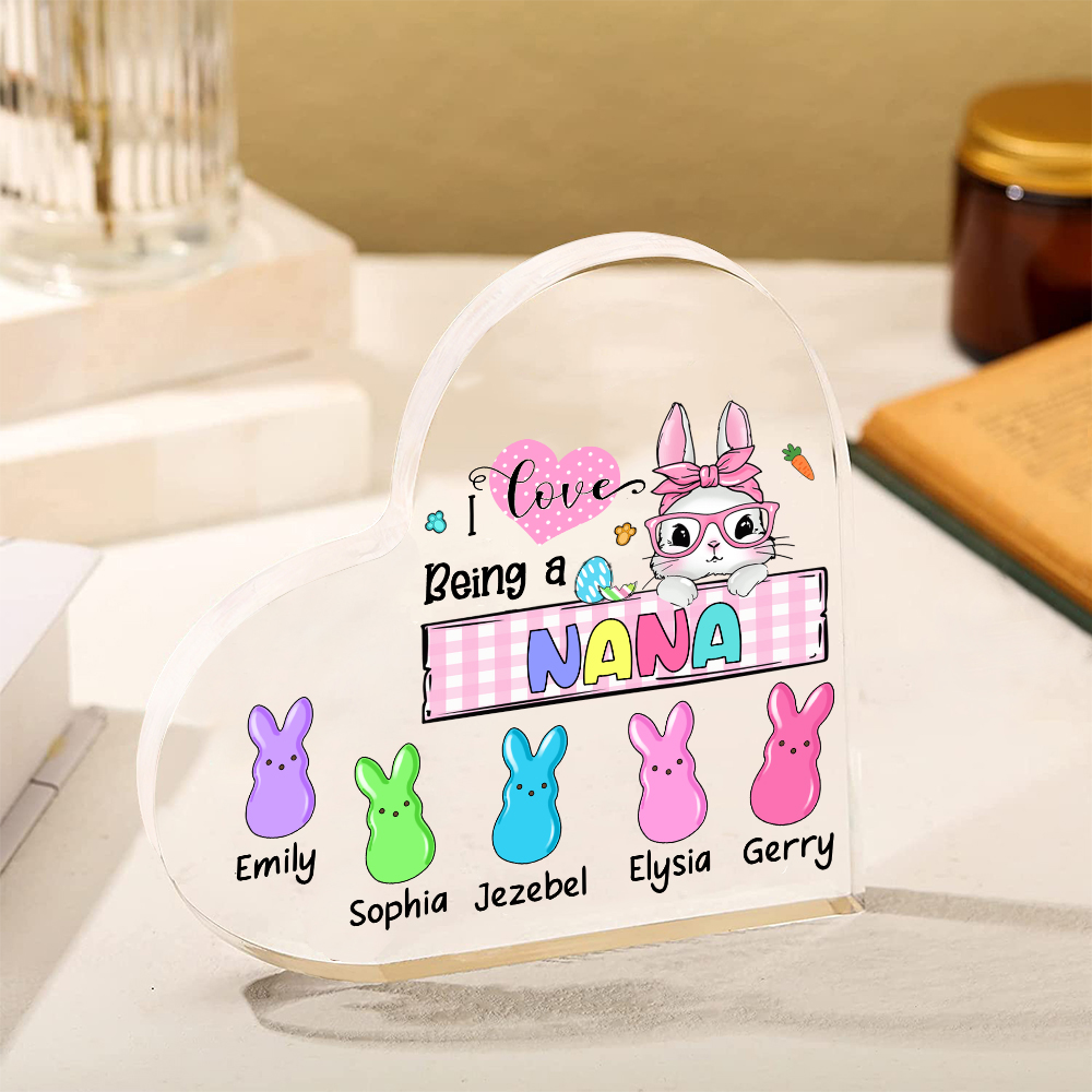 6 Names - Personalised Acrylic Heart Keepsake Custom Names Bunny Ornaments Gifts for Grandma/Mother-Jessemade AU