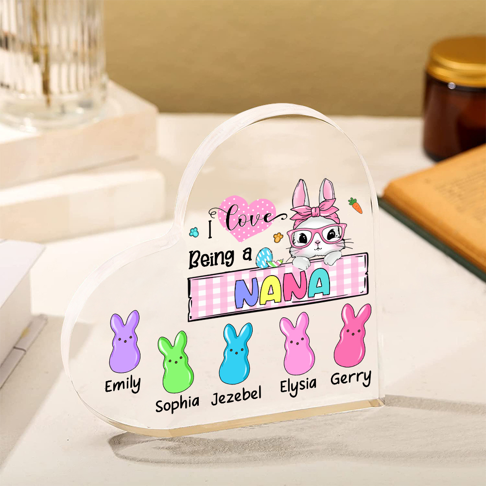6 Names - Personalised Acrylic Heart Keepsake Custom Names Bunny Ornaments Gifts for Grandma/Mother-Jessemade AU
