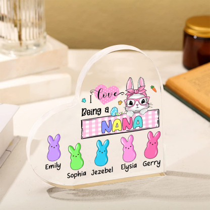 6 Names - Personalised Acrylic Heart Keepsake Custom Names Bunny Ornaments Gifts for Grandma/Mother-Jessemade AU