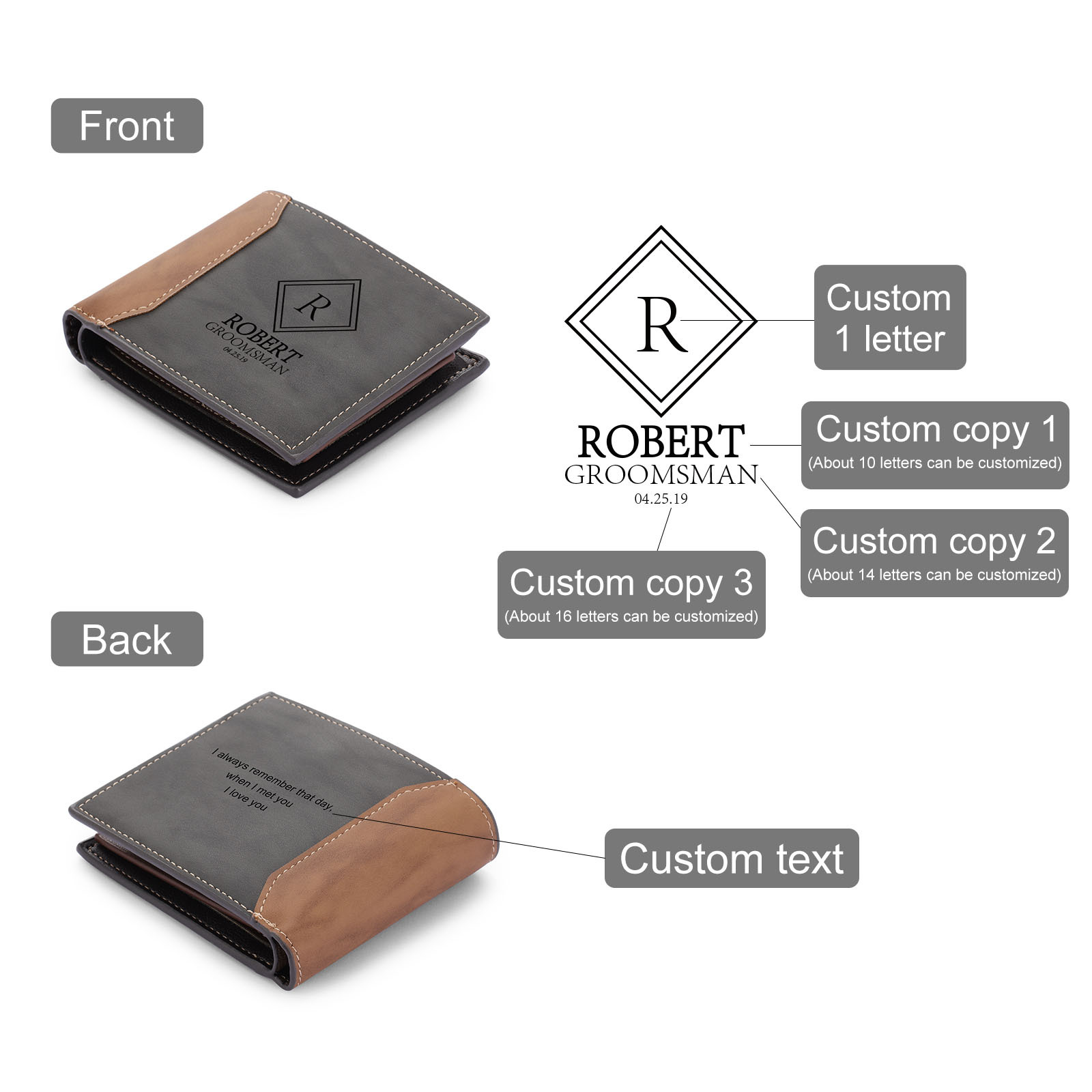 Personalised Leather Wallet Engraved Letter Short Purse Custom Folding Wallet Gifts For Women-Jessemade AU