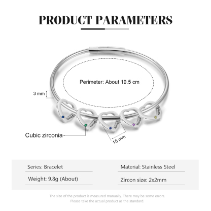5 Names - Personalised Heart Bracelet with 5 Birthstones Custom Name & Birthstone Bracelet Gift for Her-Jessemade AU