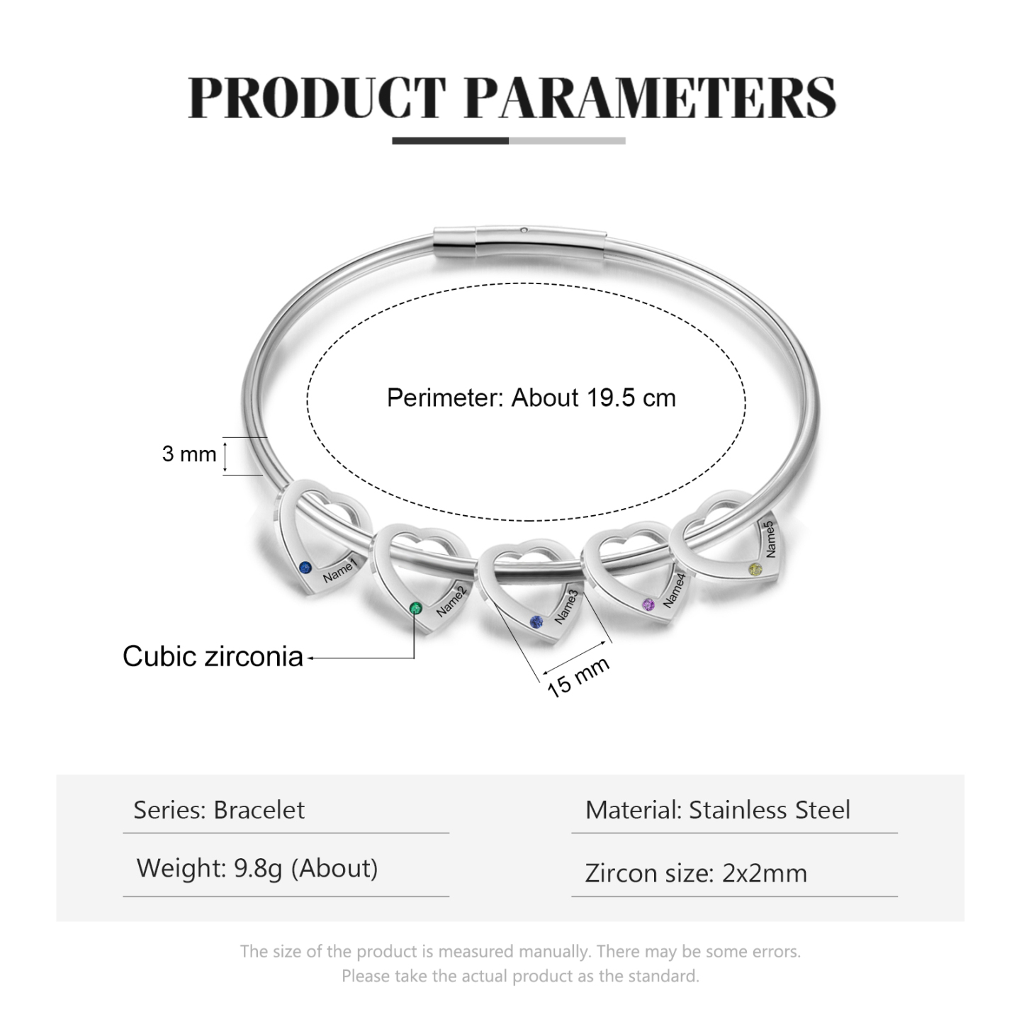 Personalised Heart Bracelet With 5 Birthstones Engraved Names Bracelet Gift For Women-Jessemade AU