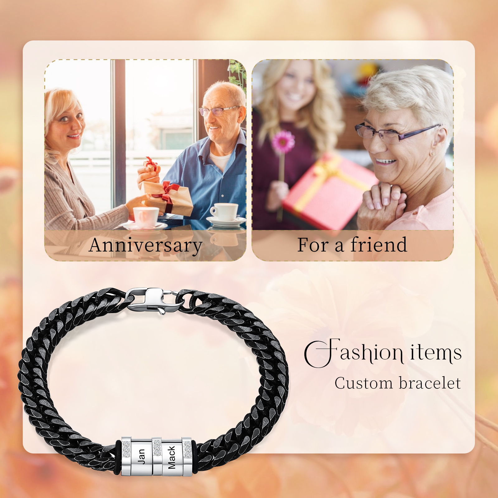 Personalised Cuban Chain Bracelet Customised Name Bracelet with 2 Beads-Jessemade AU