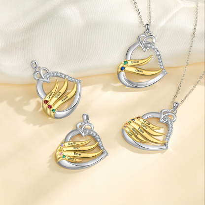 Personalised Golden Intertwined Heart Pendant Necklace Custom 4 Birthstones & 4 Names Necklace Gifts for Her-Jessemade AU