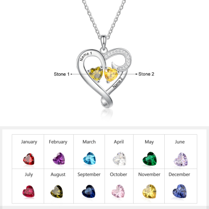 Customised Birthstones Heart Necklace Engraving 2 Names Gifts for Her-Jessemade AU