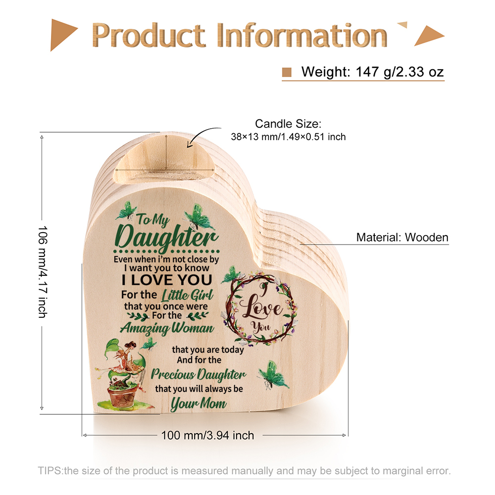 To My Daughter Wooden Heart Candle Holder "I love you" Gifts For Daughter-Jessemade AU