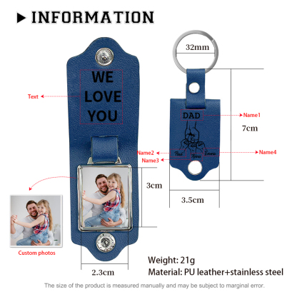 4 Names - Personalised Photo & Text & Name Leather Keychain Custom Fist Bump Keychain Gift for Dad/Grandpa-Jessemade AU