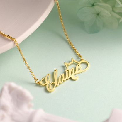 Personalised Cat Necklace Custom 1 Name Necklace Gift For Women-Jessemade AU