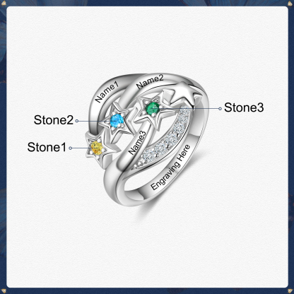 Personalised Star Ring With 3 Birthstones Engraved Names Ring Gift For Women-Jessemade AU