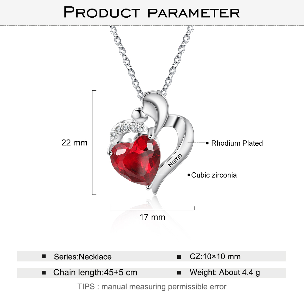Personalised Heart Necklace With 1 birthstone Engraved Names Gift For Women-Jessemade AU
