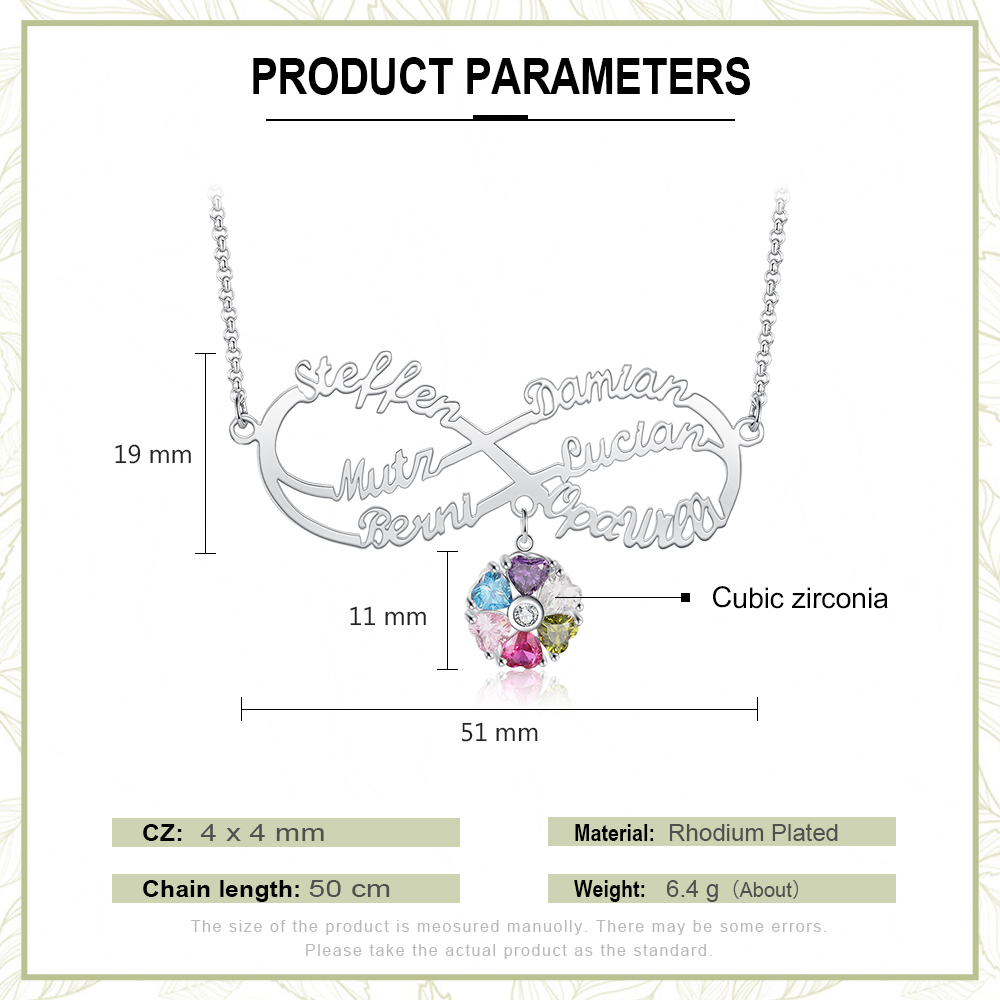 Personalised Infinity Necklace With 6 Birthstones Engraved Names Necklace Gift For Women-Jessemade AU