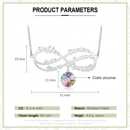 Personalised Infinity Necklace With 6 Birthstones Engraved Names Necklace Gift For Women-Jessemade AU
