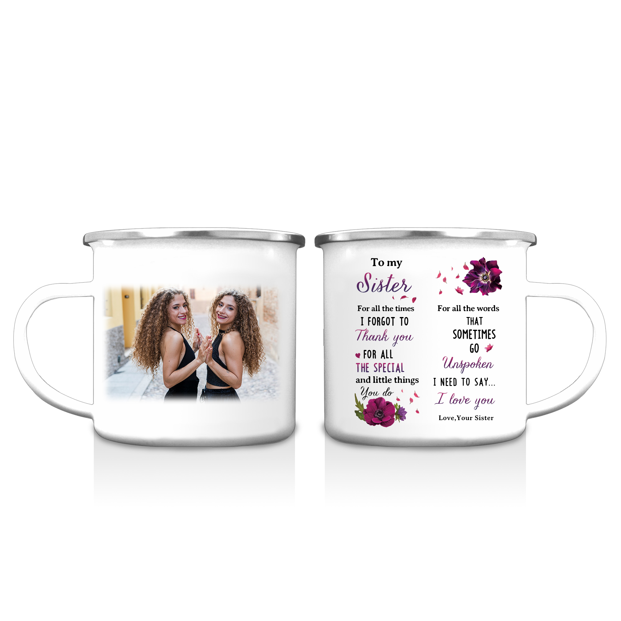 To My Sister Photo Mugs Enamel Violets Cup Personalised Gifts for Sisters - For All The Times I Forgot To Thank You-Jessemade AU