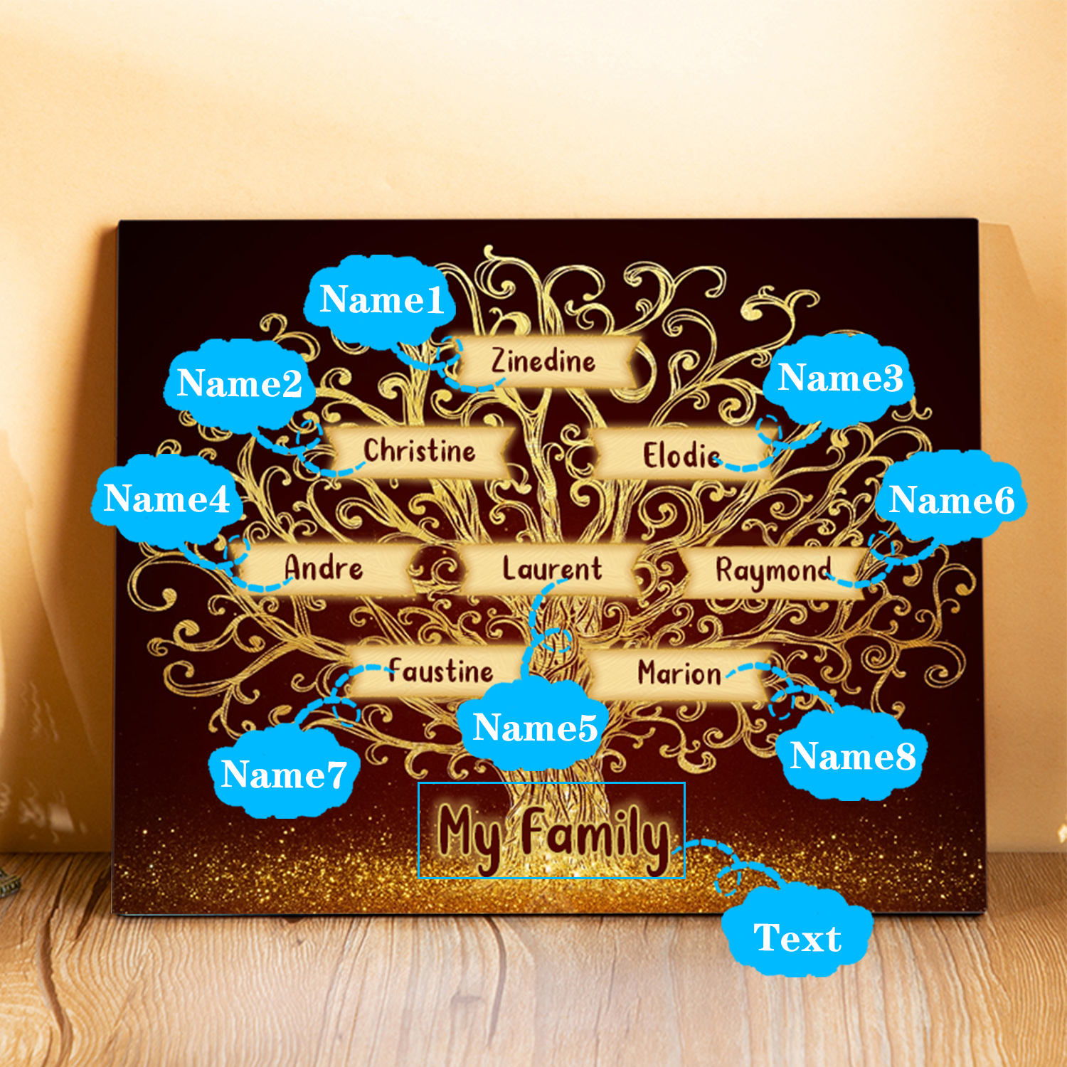 8 Names - Personalised Family Tree Wooden Plaque Custom Text Home Decor Gifts for Mother/Grandma-Jessemade AU