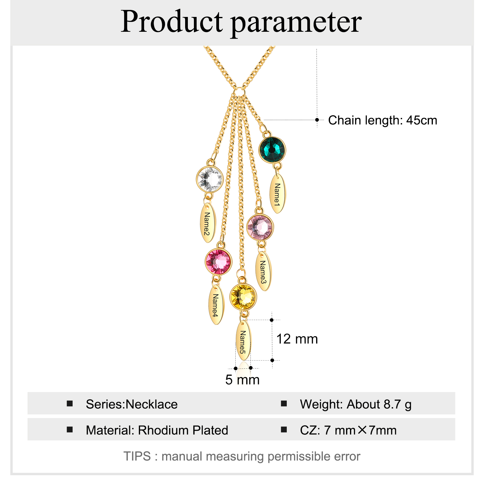 Personalised Bar Necklace With 5 Birthstones Engraved Names Necklace Best Gift For Mother-Jessemade AU