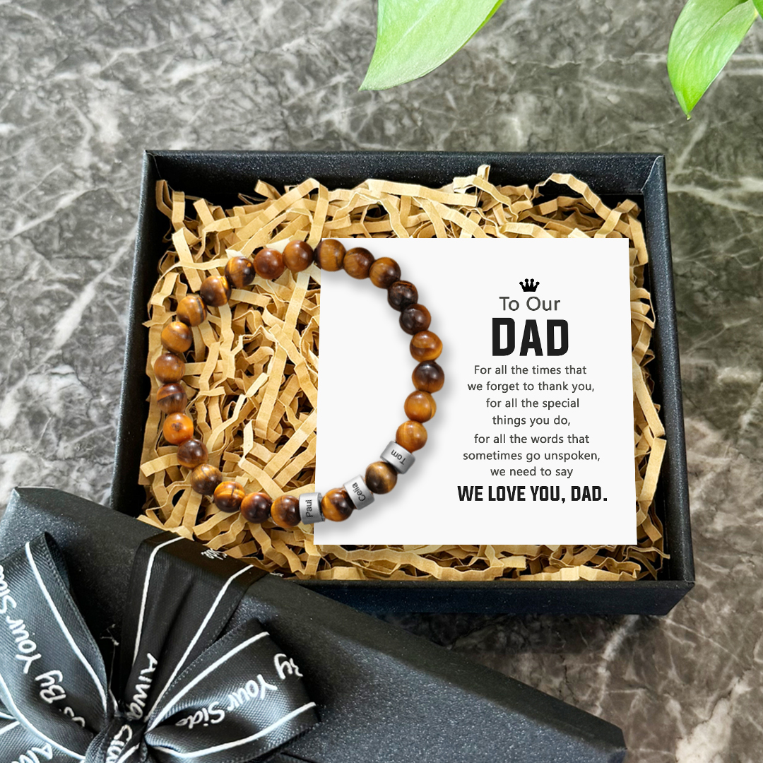 Tiger's Eye Men Bracelet Personalised 3 Names Beaded Warp Bracelet Gift For Dad-Jessemade AU