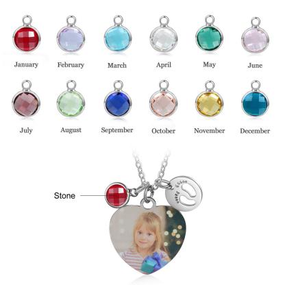 Personalised Heart Necklace With Birthstone Custom Photo Necklace Gifts For Her-Jessemade AU