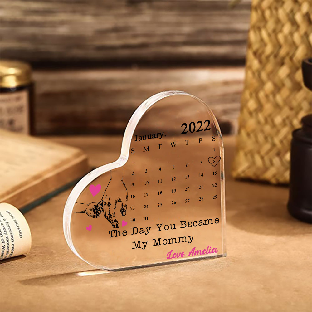 Personalised Acrylic Heart Keepsake Custom Date & Text Calendar Ornaments Hand In Hand - The Day You Became My Mommy/Mummy-Jessemade AU