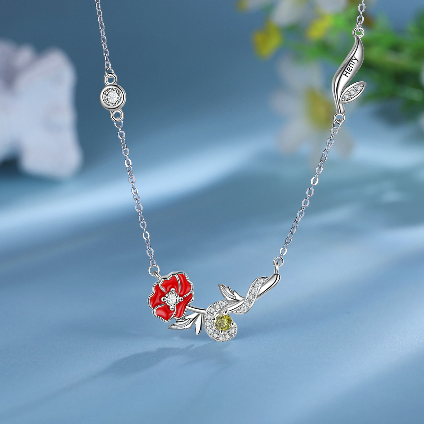 Personalised August Birthflower Necklace With Birthstone Best Gift For Her-Jessemade AU