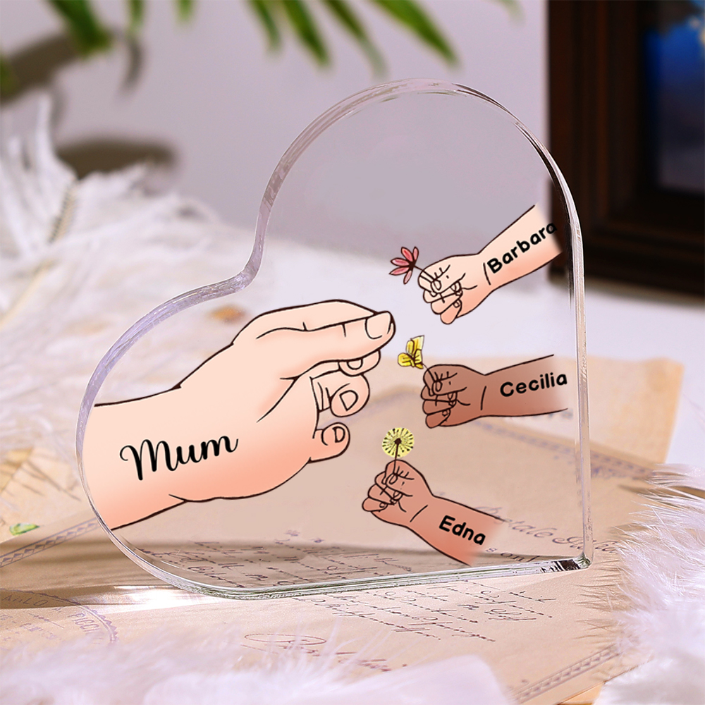 Personalised Text Acrylic Heart Keepsake Custom 1–8 Names & Flowers Ornament Handing Flowers Gifts For Mother/Grandma-Jessemade AU