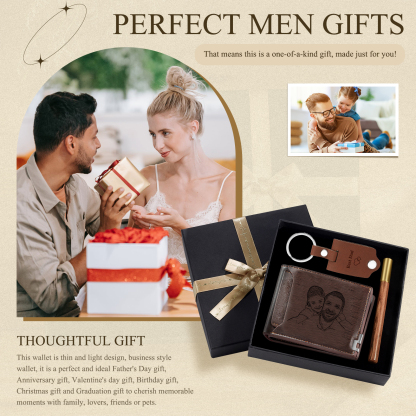 Personalised 3 Texts & 2 Photos Gift Set Custom Wallet & Keychain & Pen Gift Box Set Father’s Day Gift for Him-Jessemade AU